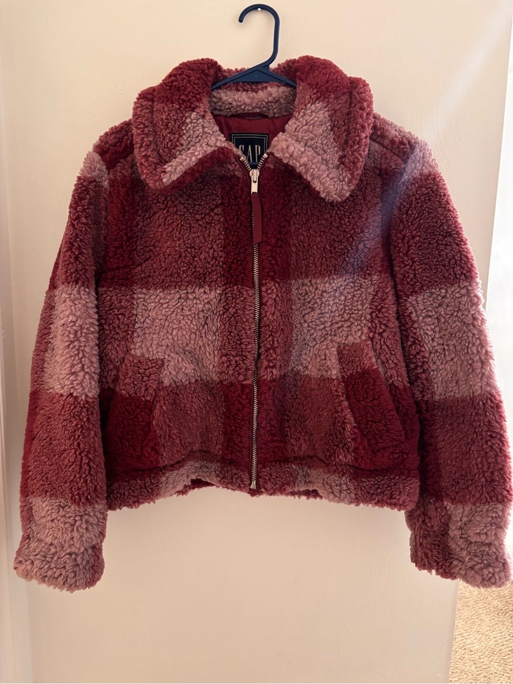 GAP Women's Plush Teddy Zip Jacket - Deep Red and Blush Pink